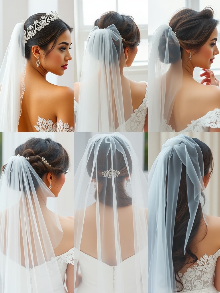 Different styles of bridal veils showcased on a modern bride's hairstyle
