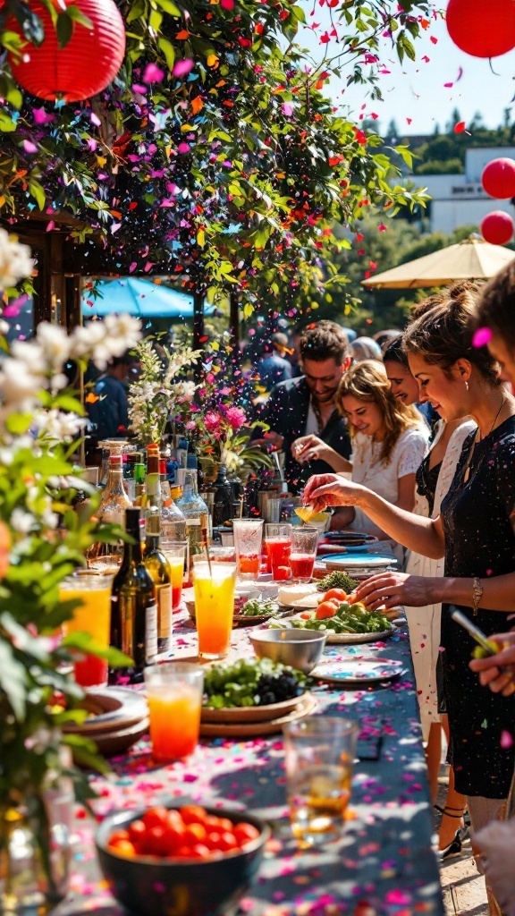 Guests enjoying a customized cocktail creation bar at a wedding reception.