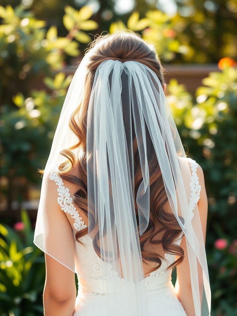 A bride with loose waves and a veil, showcasing a romantic hairstyle.
