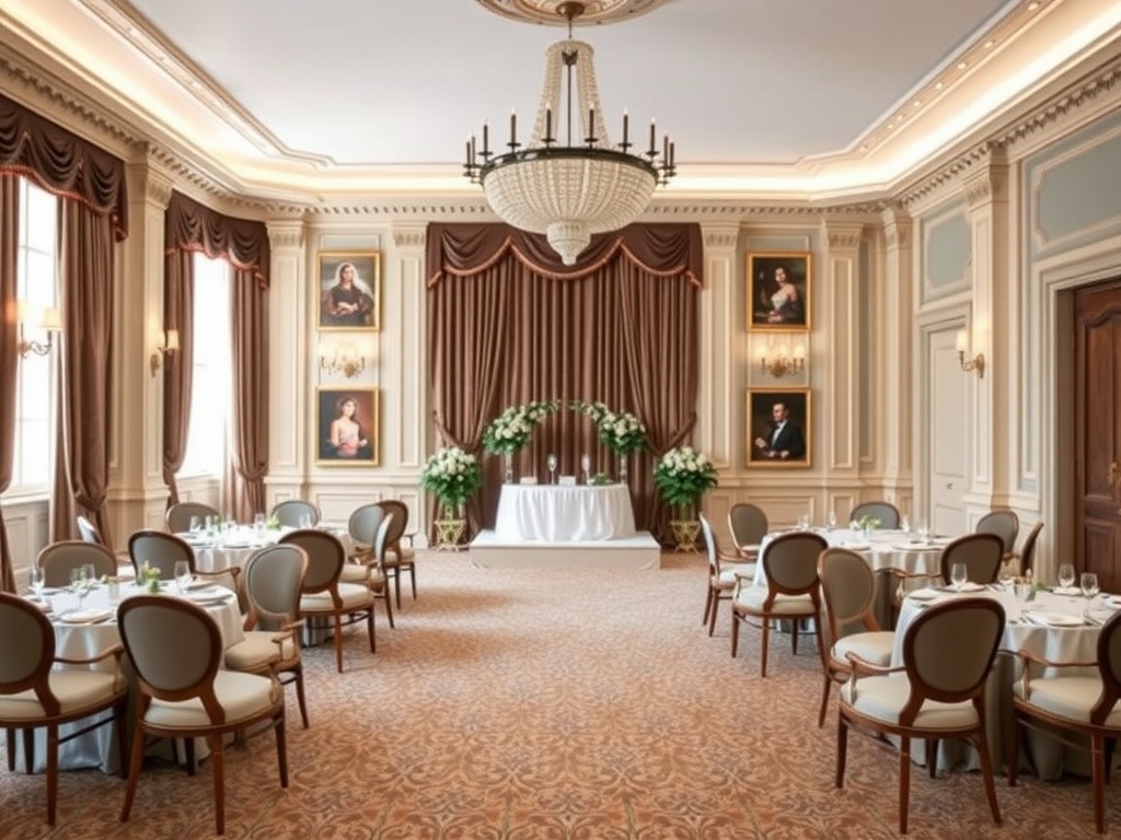 Elegant hotel wedding venue in Edinburgh with tasteful decor and seating arrangement.