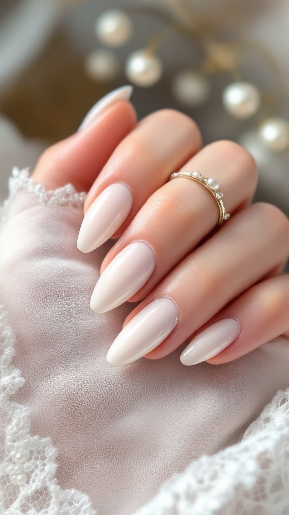Elegant negative space nail design with pearls