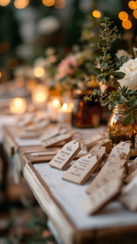 Wedding table with beautifully arranged favors and candles