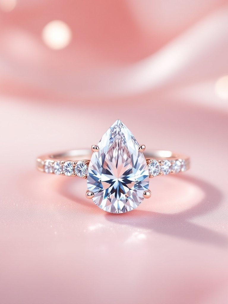 A beautiful pear-shaped engagement ring with a diamond band.