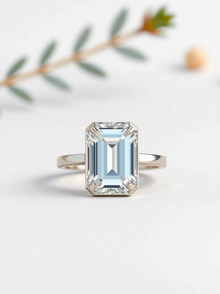 Modern minimalist emerald cut engagement ring with a sleek design