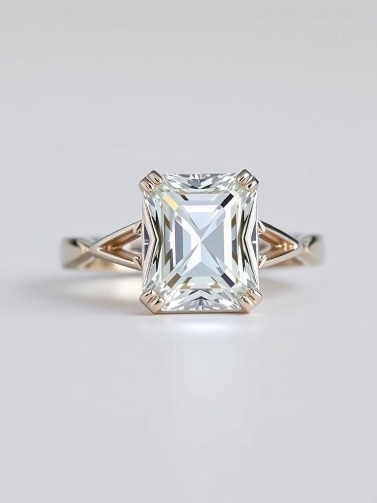 A radiant cut diamond engagement ring with a unique design and sparkling facets.