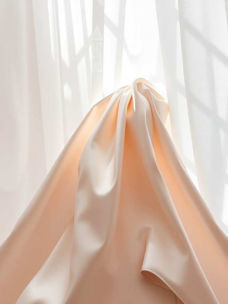 A close-up of smooth silk fabric draped elegantly near a window, showcasing its luxurious texture.