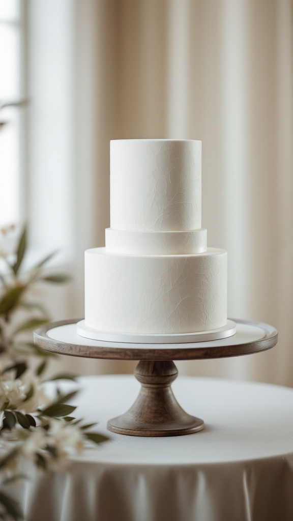 A minimalist wedding cake with textured fondant finish