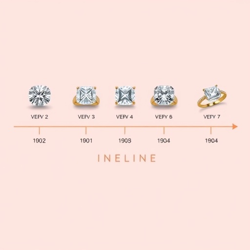 A timeline showcasing the evolution of Asscher cut and other engagement ring styles from 1901 to 1905.