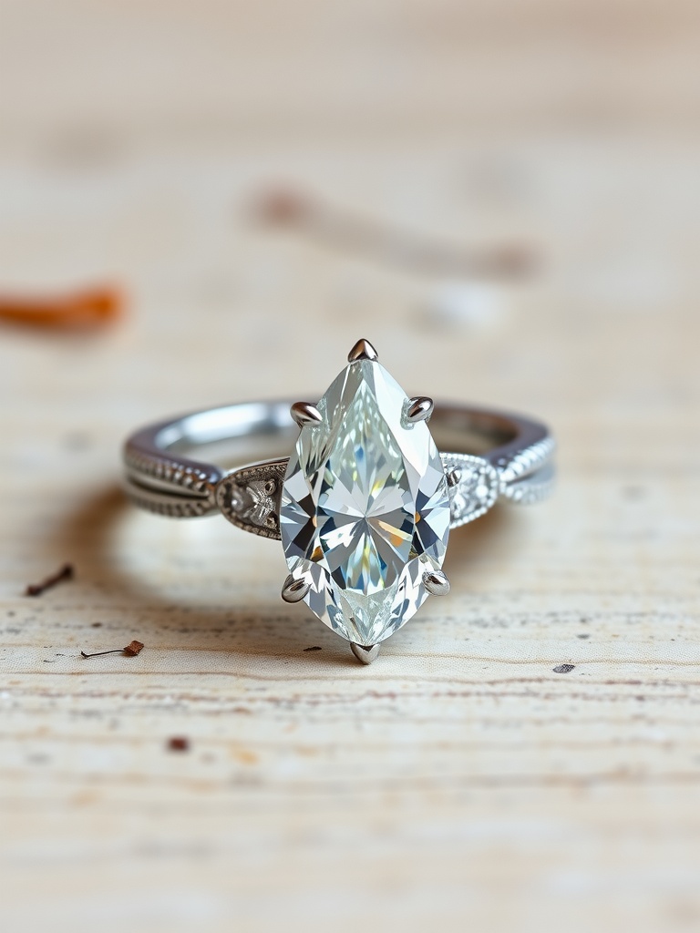 A beautiful pear cut diamond engagement ring set in a vintage style band.