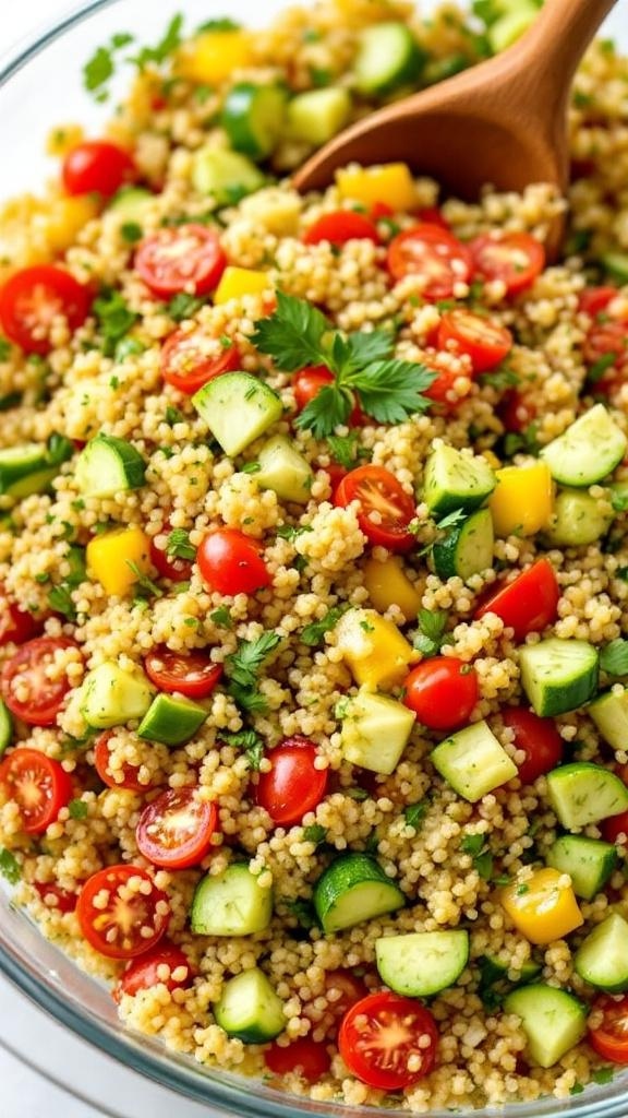 A vibrant Lemon Herb Quinoa Salad with colorful vegetables