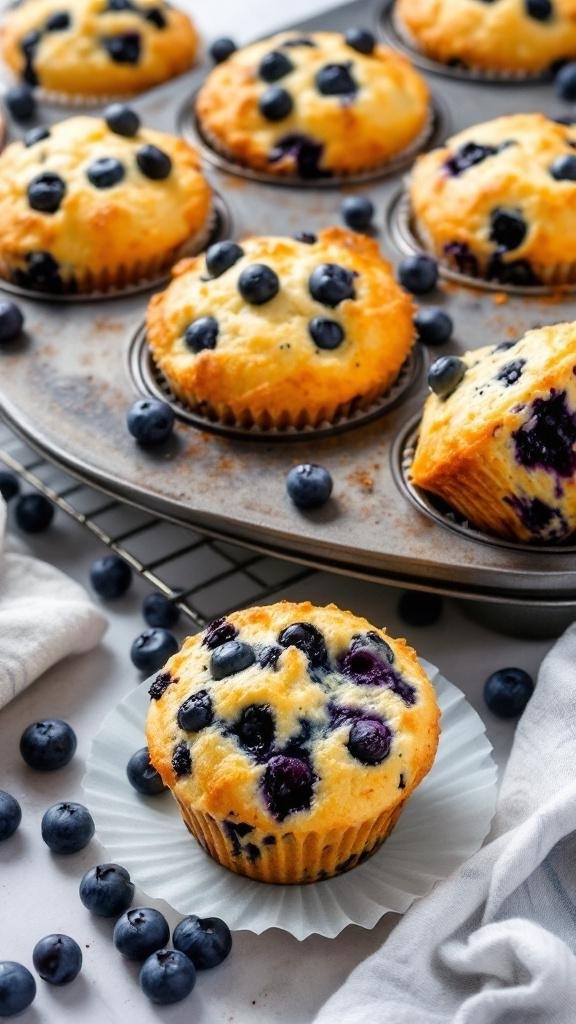 Freshly baked vegan muffins with blueberries