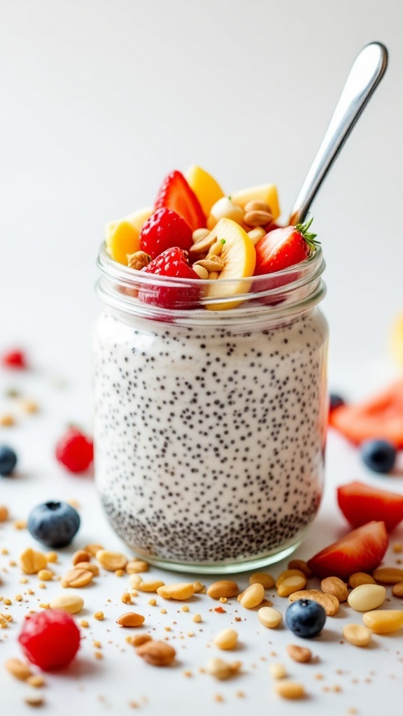 Chia Seed Pudding with fresh fruits and nuts