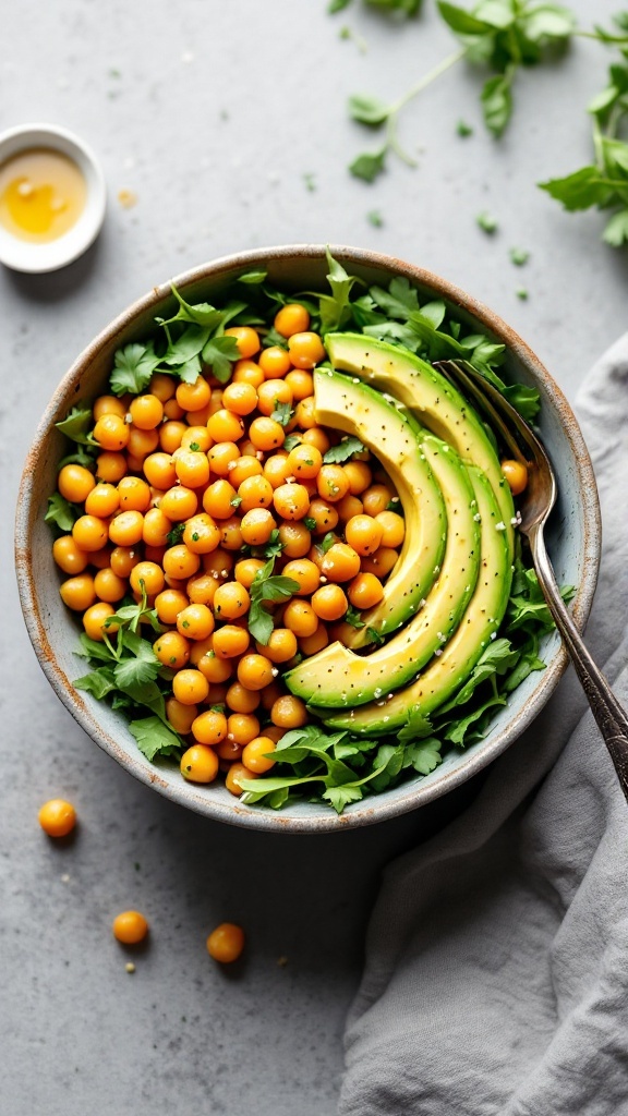 Chickpea and Avocado Salad with fresh ingredients