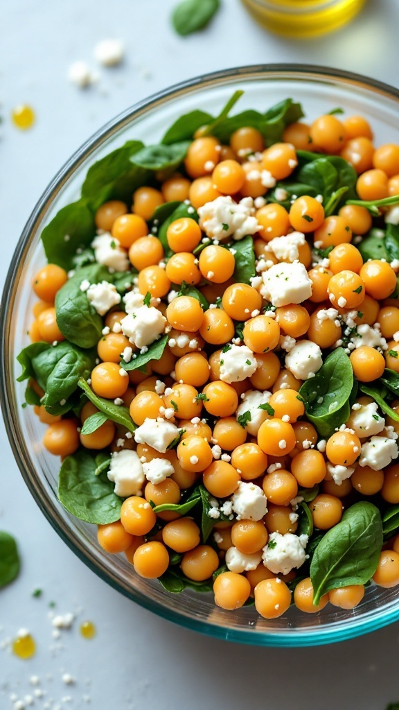 Chickpea salad with feta and spinach