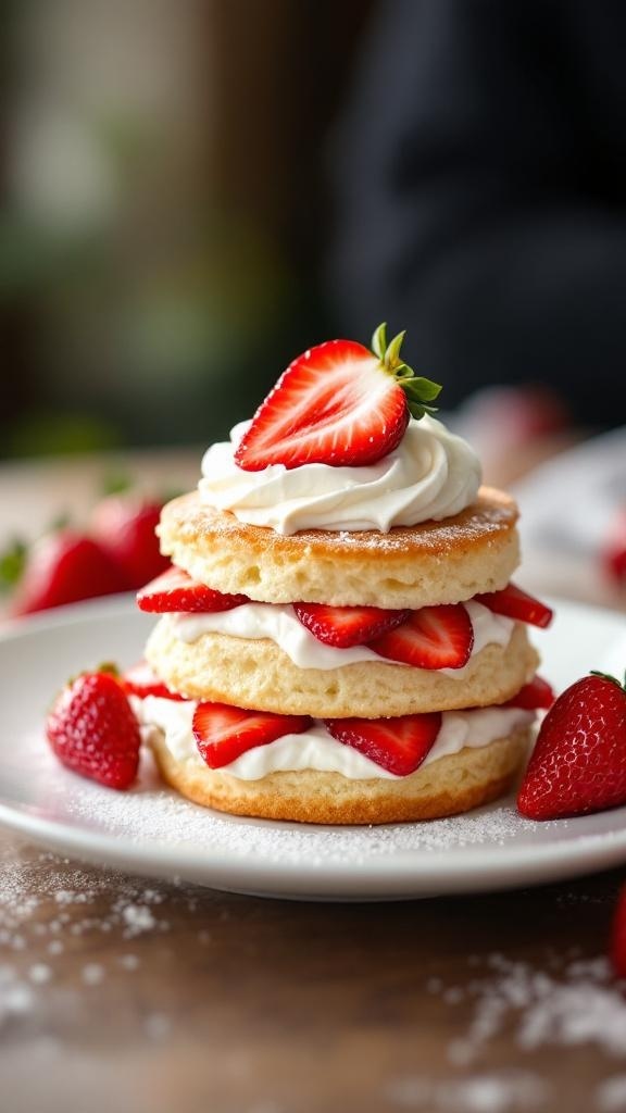 Chilled Strawberry Shortcake with layers of cake, strawberries, and whipped cream