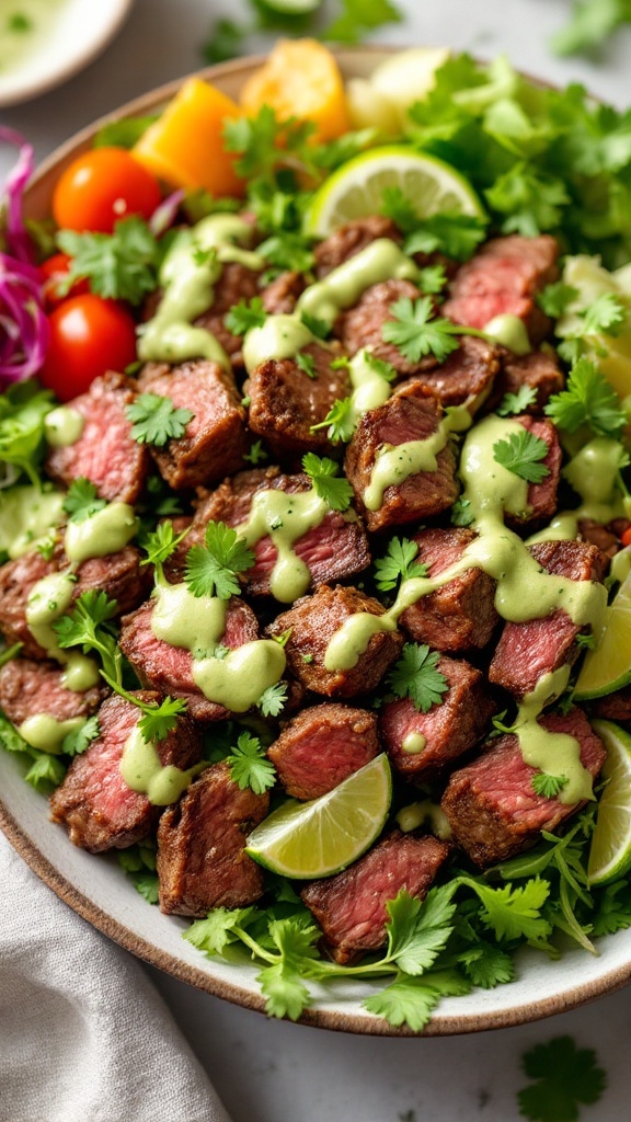Cilantro Lime Grilled Steak Salad with fresh greens and vibrant toppings.