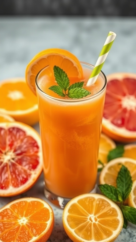 A refreshing citrus smoothie made with oranges, grapefruit, and banana