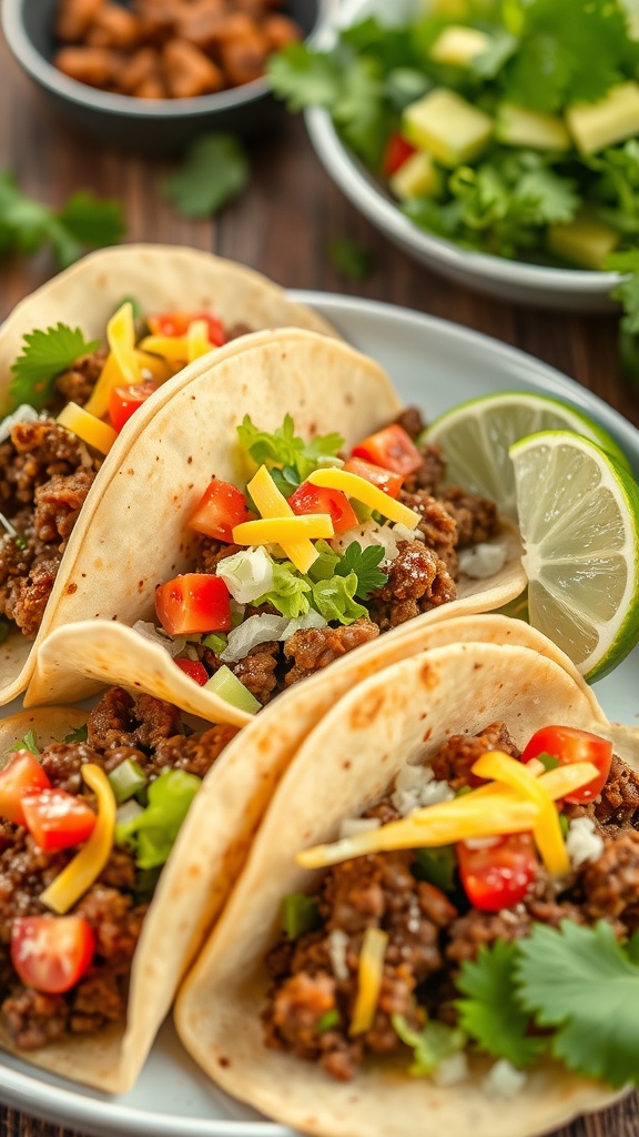 Delicious beef tacos with fresh toppings on a plate