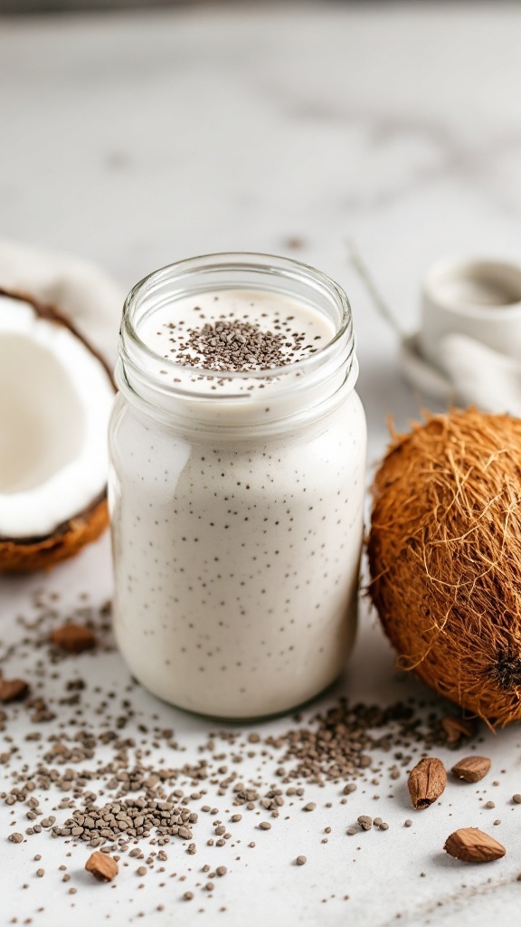Coconut Chia Seed Delight smoothie in a jar