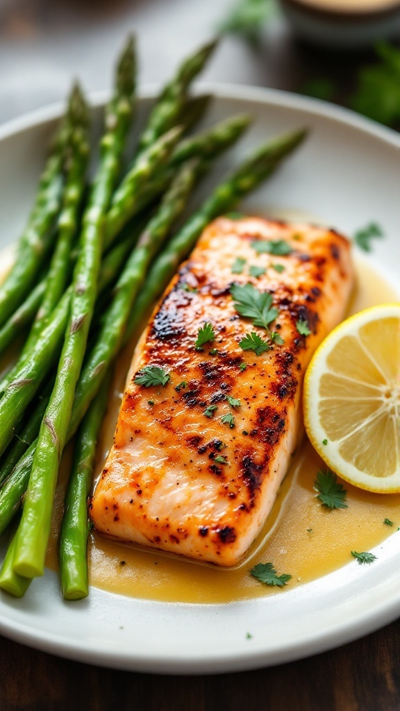 Plate of Coconut Curry Salmon with Asparagus