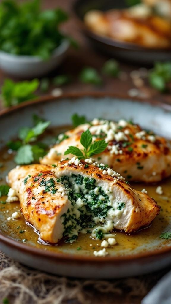 Creamy Spinach and Feta Stuffed Chicken on a plate