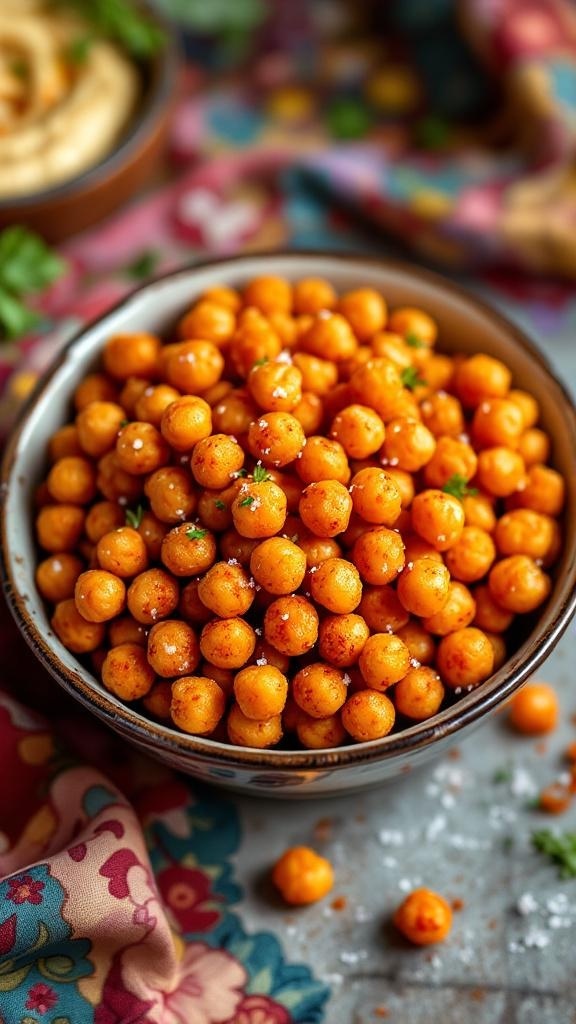 A bowl of crunchy air-fried chickpeas, seasoned and ready for snacking.