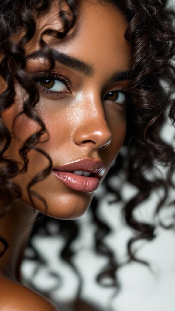 A close-up of a person with defined ringlets, showcasing beautiful curly hair.