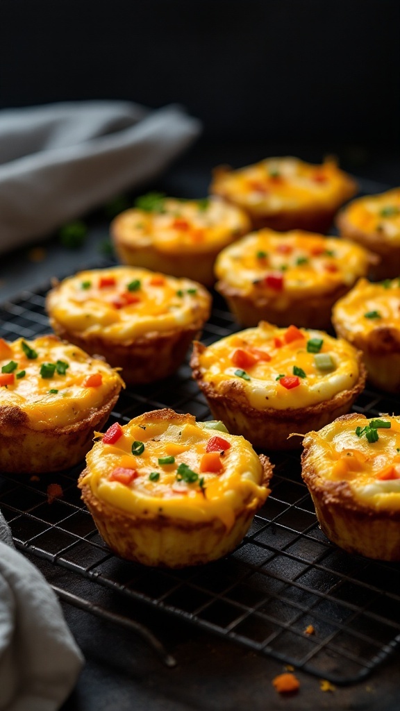 Delicious egg muffins topped with cheese and vegetables.