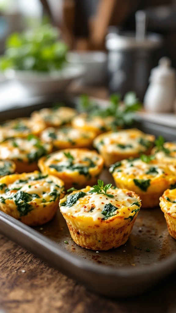 Egg muffins with spinach and cheese in a muffin tray