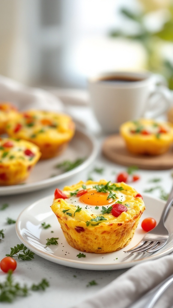 Egg muffins with veggies served on a plate