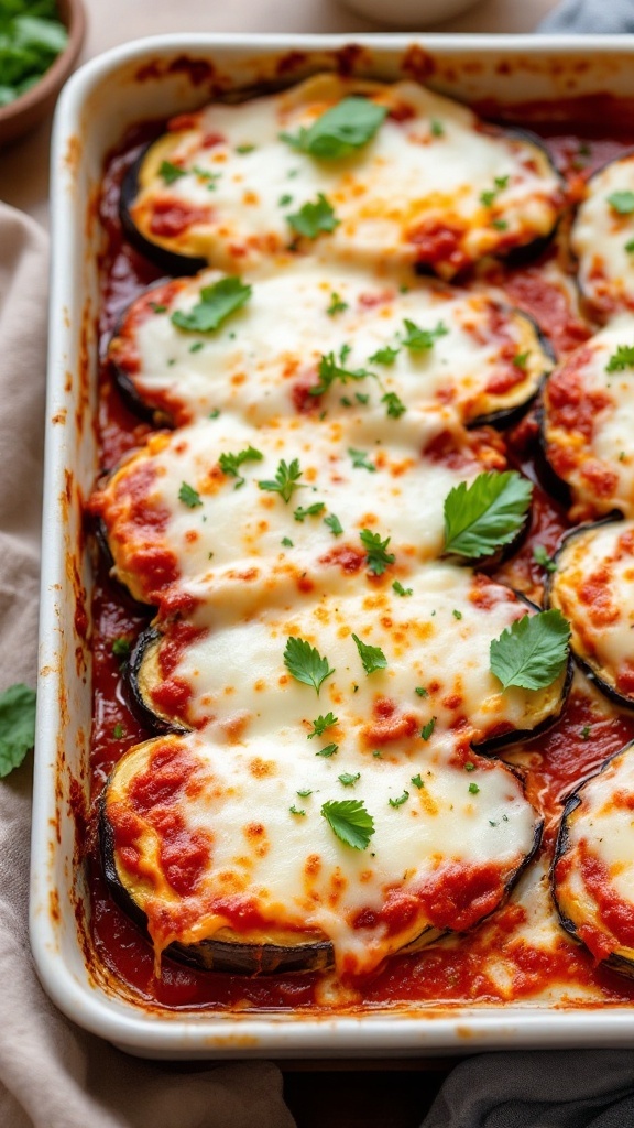 Eggplant Parmesan with layers of cheese and sauce