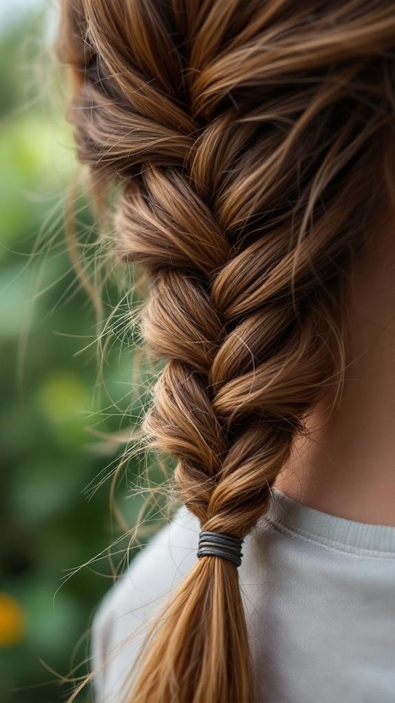 Close-up of a fishtail braid hairstyle on long hair