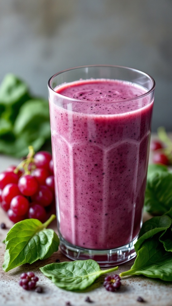 A vibrant Grape and Spinach Smoothie served in a glass.