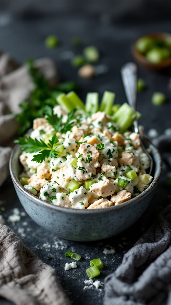 A delicious bowl of Greek yogurt chicken salad