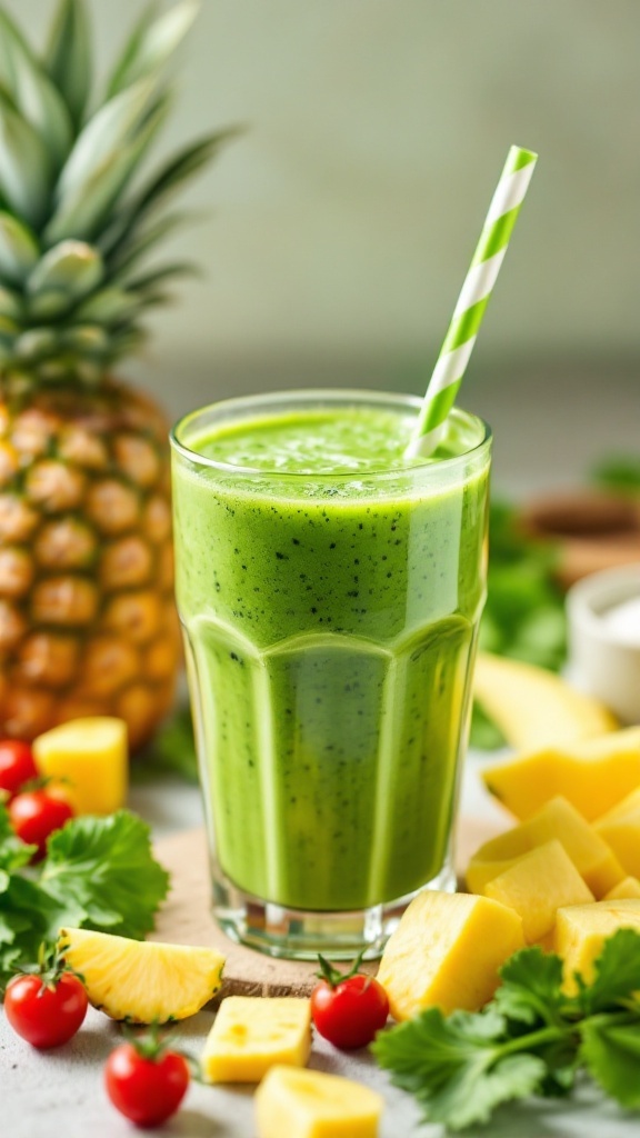 Green Detox Smoothie with Kale and Pineapple