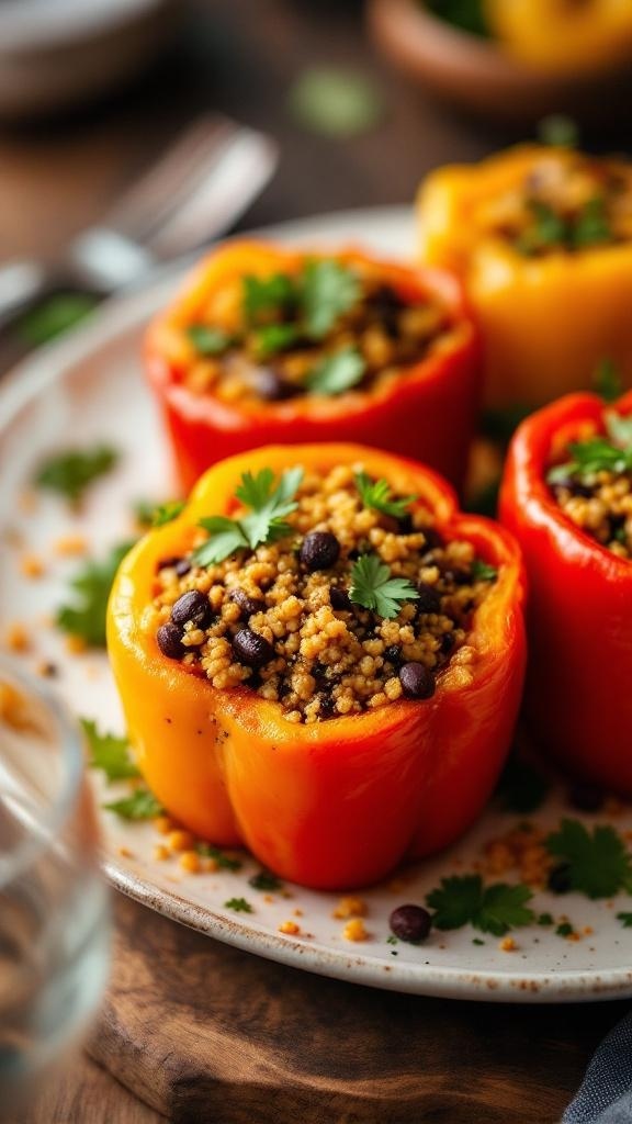 Healthy air-fryer quinoa stuffed peppers on a plate