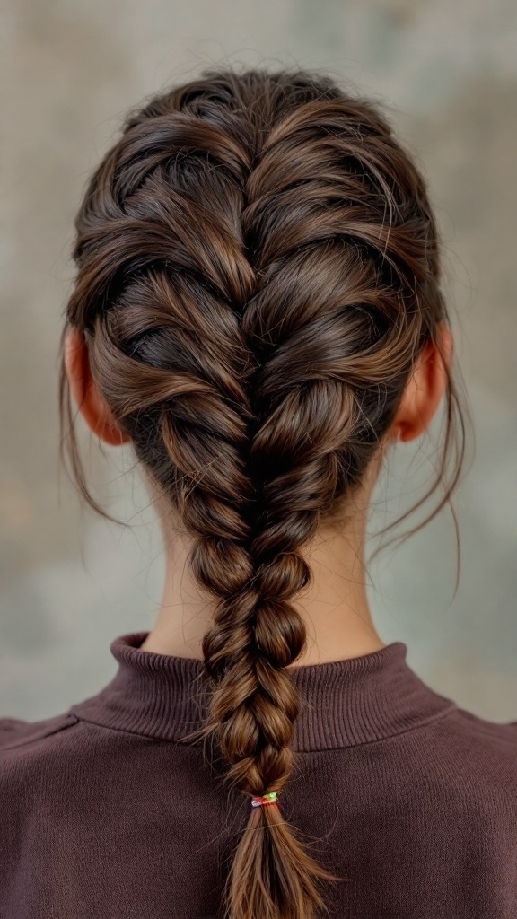A close-up view of a heart-shaped braid hairstyle.