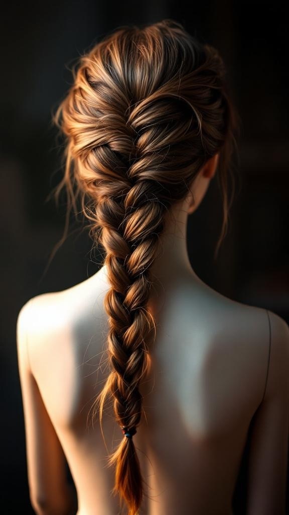 A close-up view of a beautifully styled infinity braid on a mannequin.