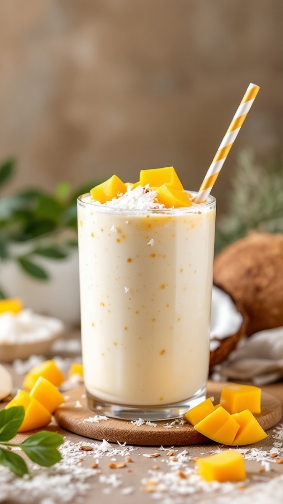 A refreshing mango coconut chia smoothie filled with tropical flavors.