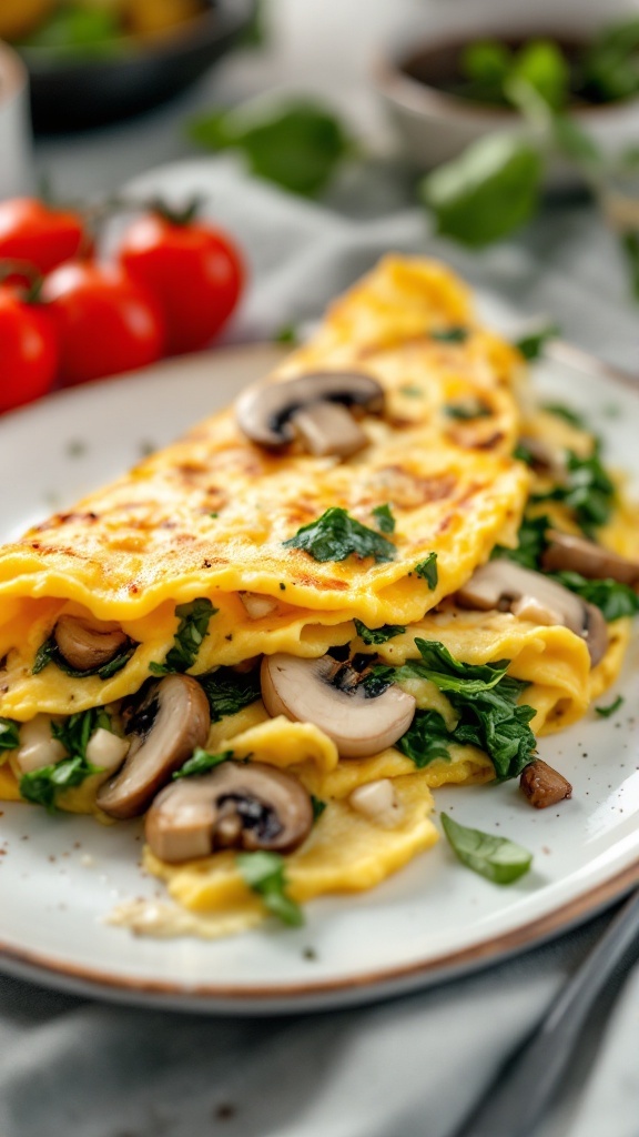 A delicious mushroom and spinach omelette