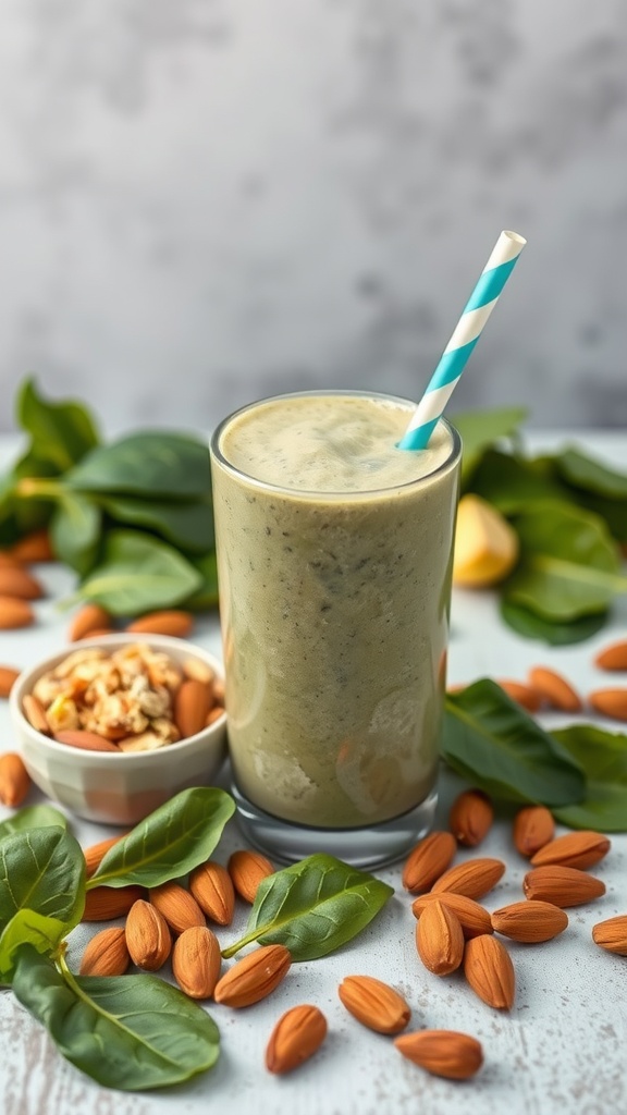 Nutty Almond Butter Spinach Smoothie with almond and spinach ingredients