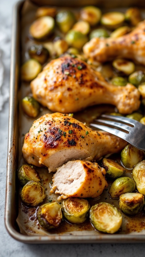 Oven-baked chicken with Brussels sprouts