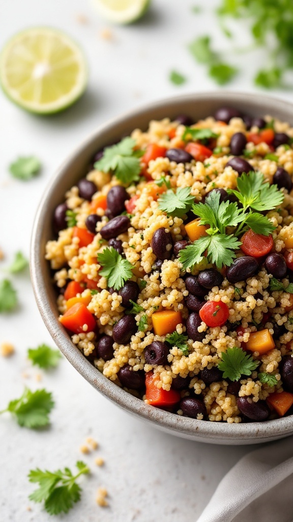 Quinoa salad with black beans and colorful vegetables