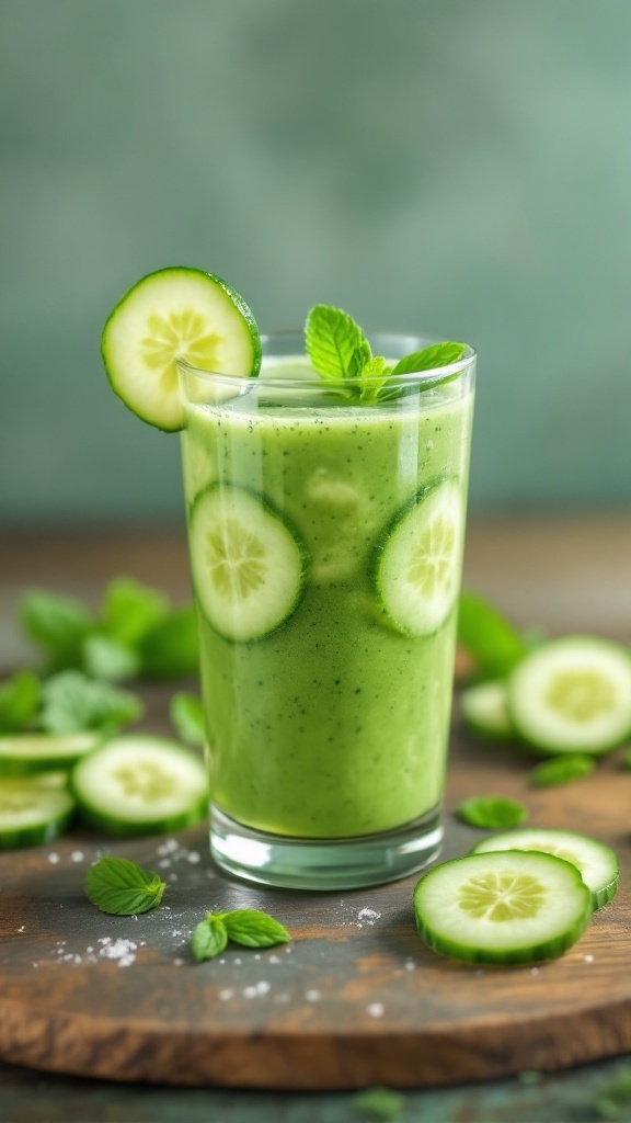 A refreshing green smoothie with cucumber and mint