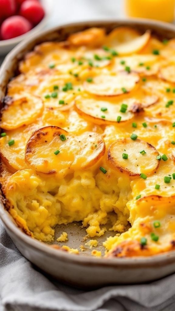 Savory potato and egg casserole with cheese and chives