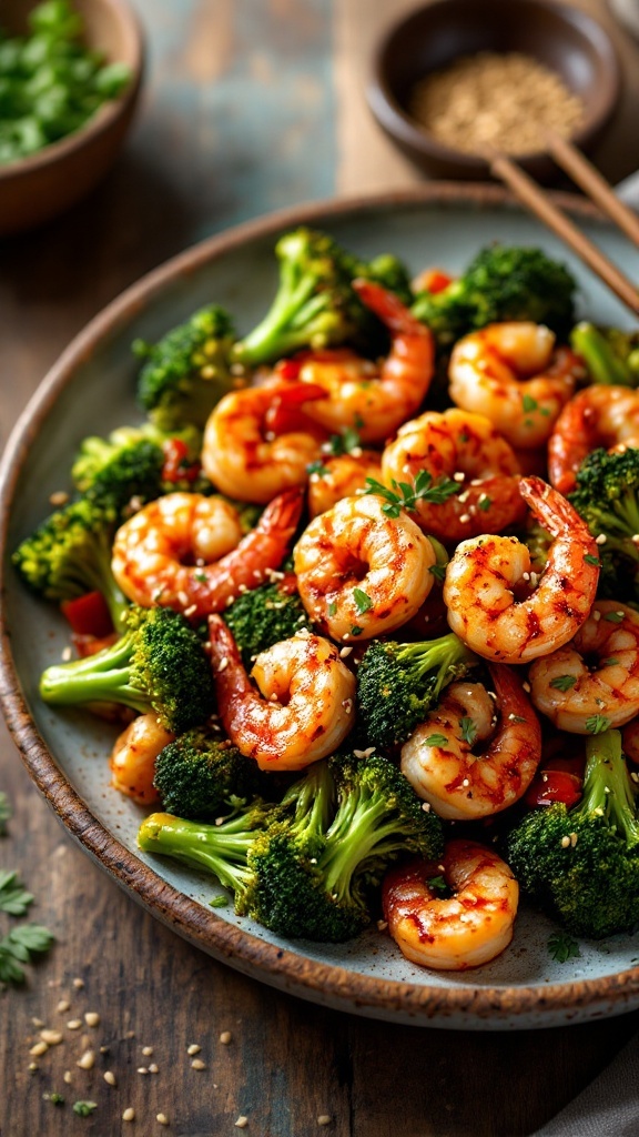 Plate of Spicy Garlic Shrimp with Broccoli