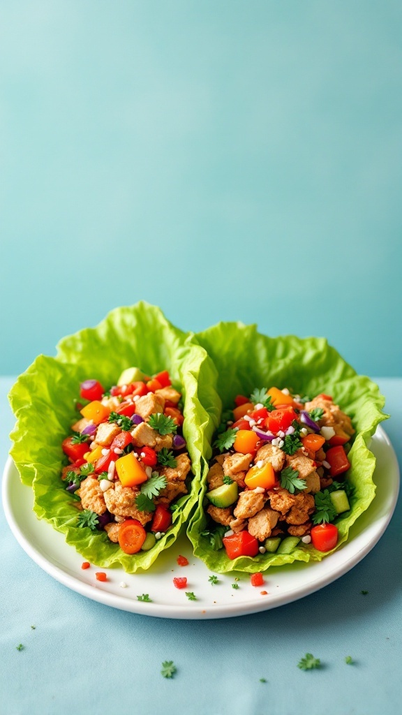 Spicy turkey lettuce wraps on a plate
