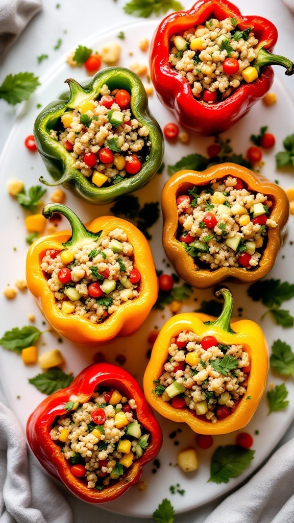 Colorful stuffed bell peppers filled with quinoa and vegetables