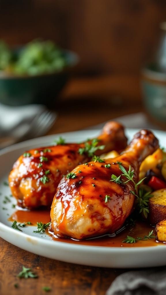 Maple BBQ Chicken Drumsticks on a plate with garnishes