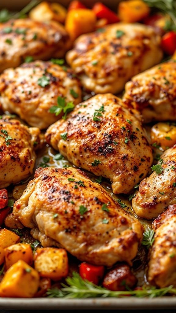 Baked chicken thighs with herbs and mixed vegetables